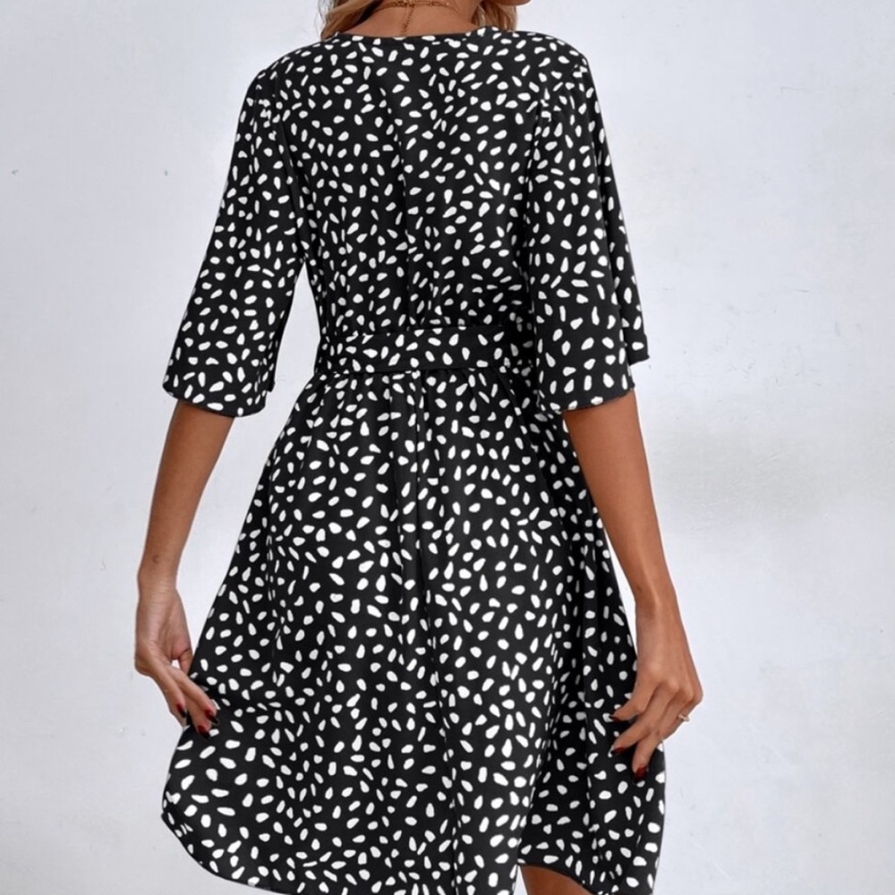 Boho dot print flounce  sleeve belted dress - Picture 5 of 11